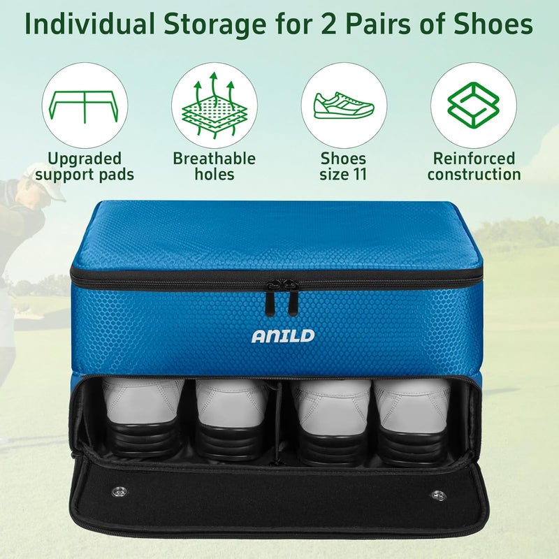 ANILD Golf Trunk Organizer, 2 Layer Golf Storage Case with Separate Ventilated Compartment for 2 Pair Shoes, for Balls, Tees, Clothes, Gloves, Accessories, Golfer Gifts - Image 3